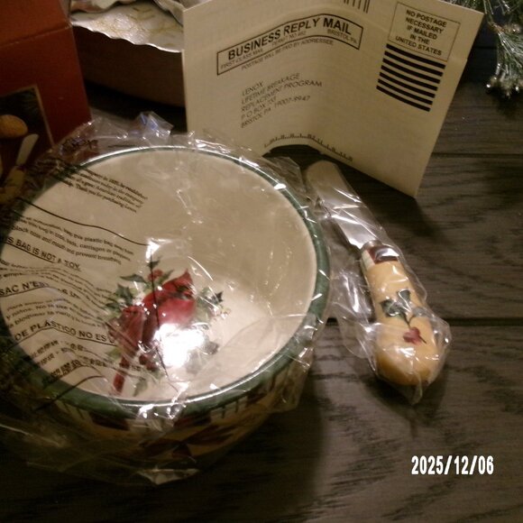 LENOX Winter Greetings DIP BOWL WITH SPREADER NEW In Box RARE #791127 RET. $43 - Picture 4 of 6